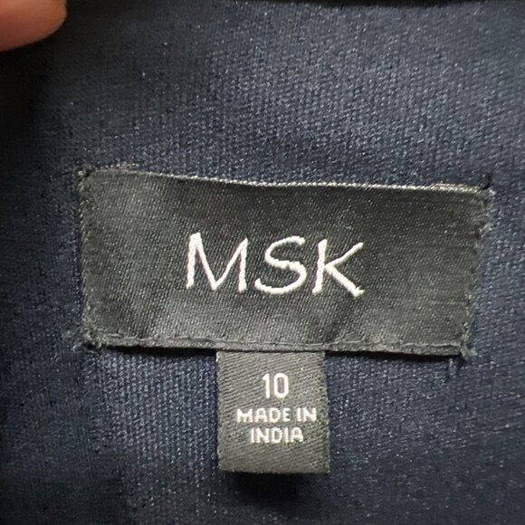 MSK Navy with White Polka Dot Short Sleeve A-Line Chiffon Dress - Picture 6 of 9